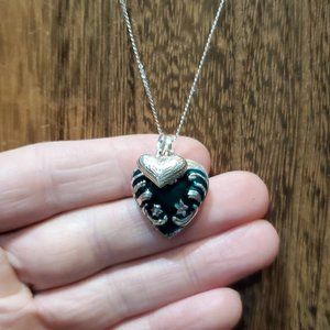16 Inch 925 Sterling Silver Green Enamel Beautiful Heart Pendant Necklace